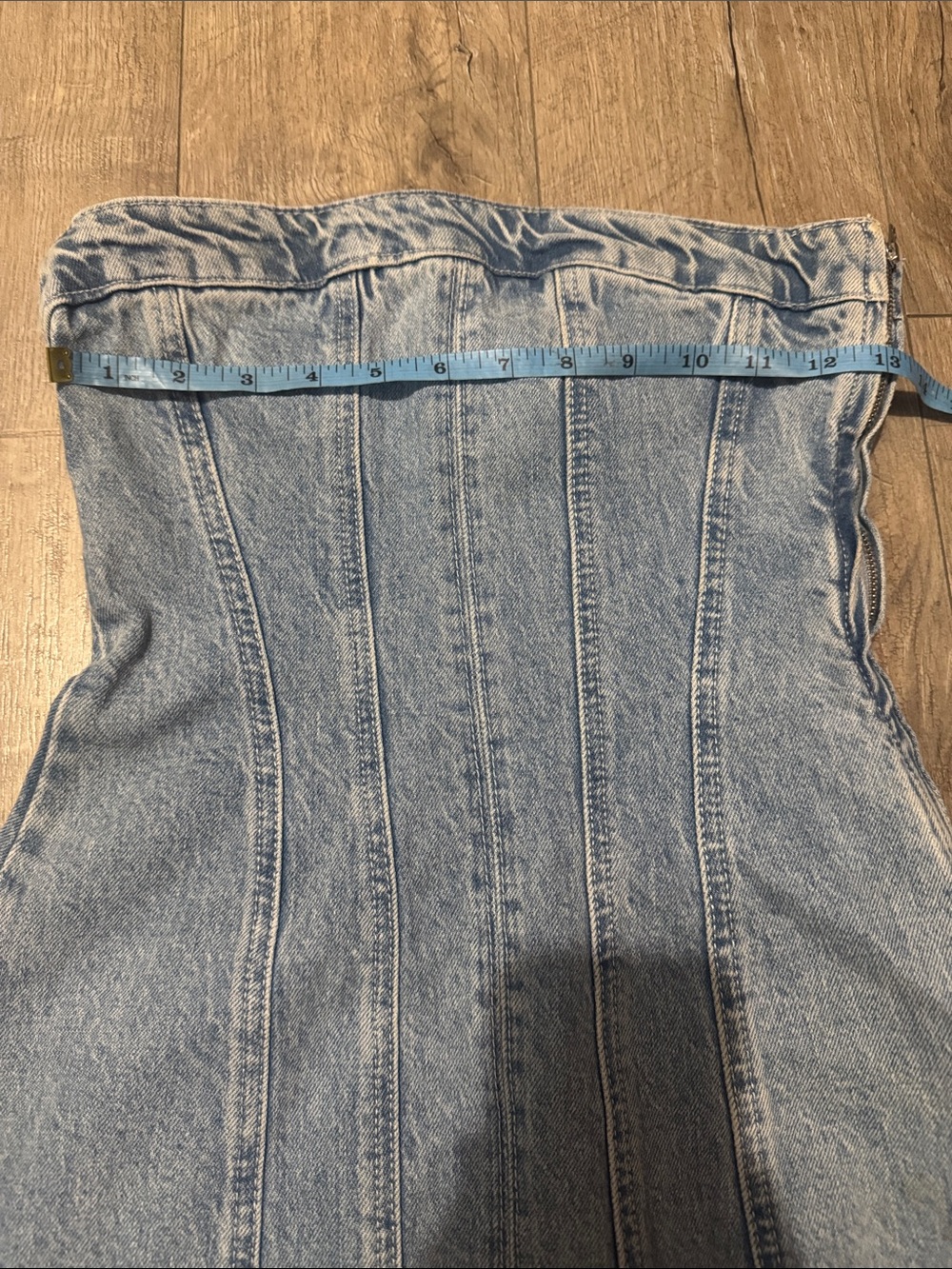 Zara Light Blue Denim Strapless Bandeau Mini Dress - Picture 5 of 6